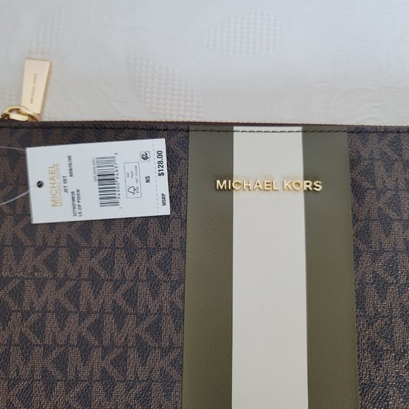 MICHAEL KORS Jet Set Large Zip Pouch Wristlet-Brown/Olive color - Picture 15 of 15